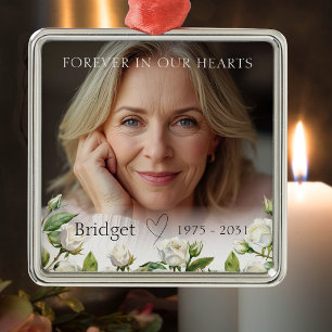 Forever In Our Hearts White Roses Remembrance Metal Tree Decoration