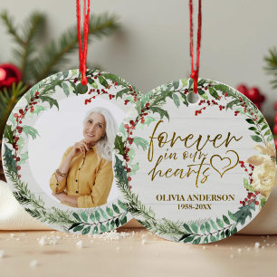 Forever in our Hearts Wreaths Photo Memorial Ceramic Tree Decoration