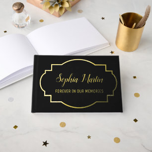 Forever in Our Memories Gold Jet Black Funeral Guest Book