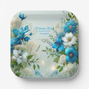 Forever Love Blue Floral Feast Bridal Shower Paper Plate