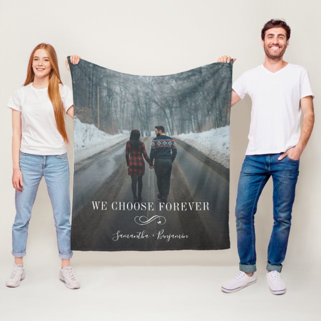 Forever Love Couple Photo Script Fleece Blanket (In Situ)