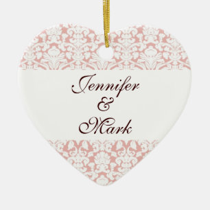 Forever love custom pink white damask heart shape ceramic tree decoration