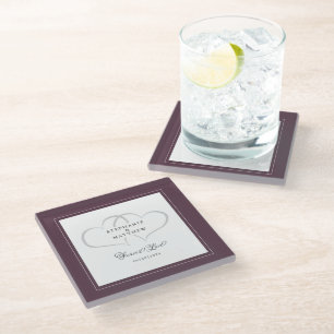 Forever Love Elegant Hearts Wedding Keepsake Glass Coaster