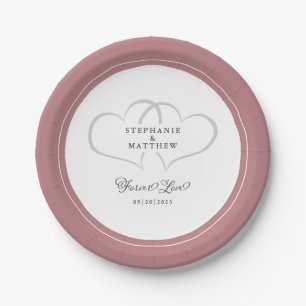 Forever Love Elegant Wedding Hearts Dusty Rose Paper Plate
