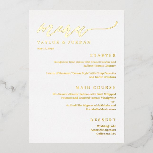 Forever Love FOIL Modern Wedding Menu Card (Front)