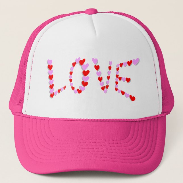 Forever Love Hearts Pink Romantic Sweet Trucker Hat (Front)