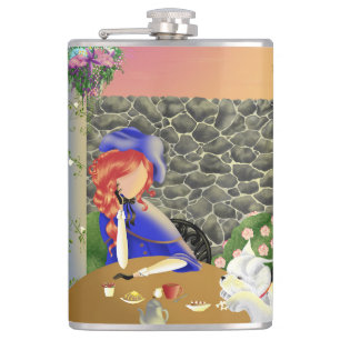 Forever Love Lady & Dog at Sunset Hip Flask