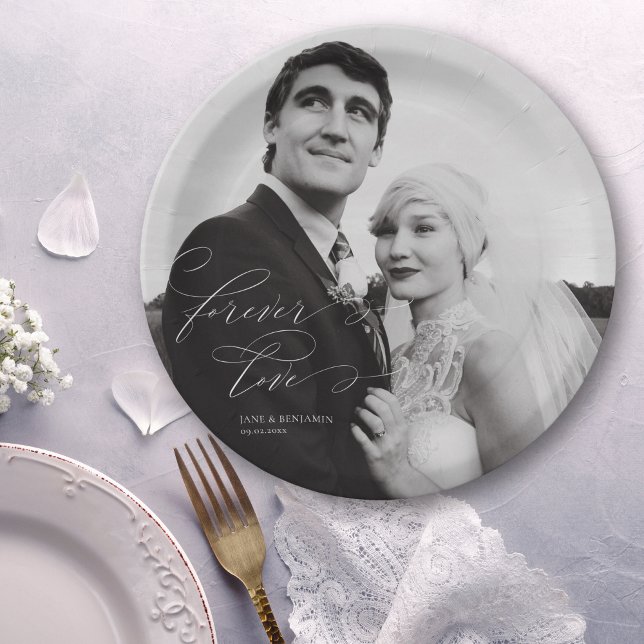 Forever Love Photo Wedding Brunch  Paper Plate (These paper plates would be cute for a rehearsal dinner or engagement party or even a casual wedding)