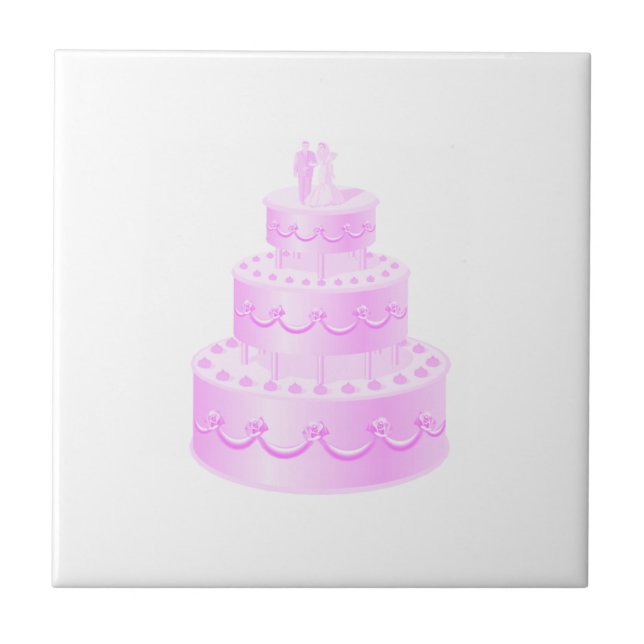 Forever Love Pink Wedding Cake Tile (Front)