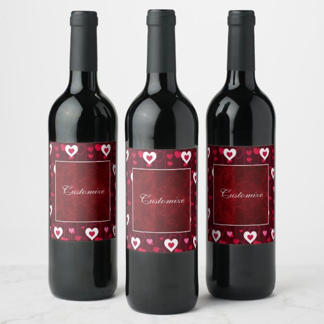 Forever Love Red Hearts Wine Label (Bottles)
