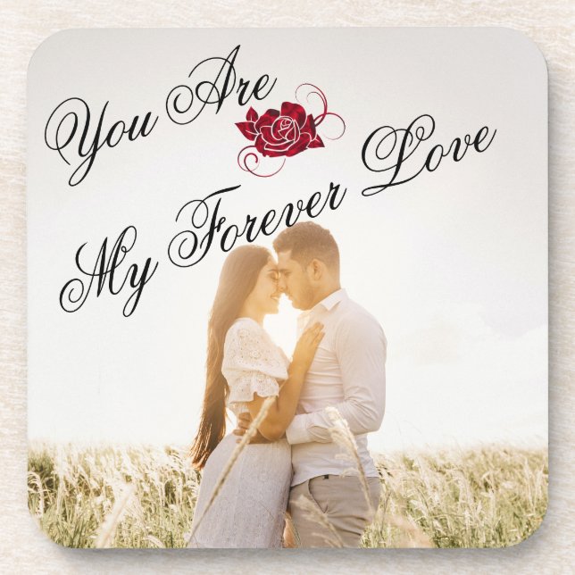 Forever Love Red Rose Elegant Photo Hard Plastic  Coaster (Front)