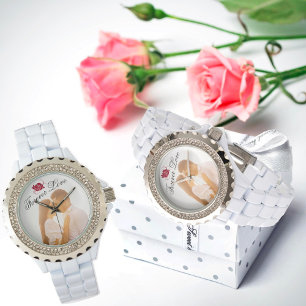 Forever Love Red Rose Elegant White Rhinestone  Watch