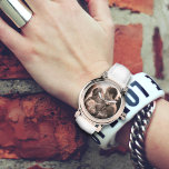 Forever Love Saying Photo Template Watch<br><div class="desc">This beautiful watch has a pink gold face / frame and white band. Add your special photo and personalise with handwritten, script text along the bottom. Sample wording is, "Our love is forever", or change it. This feminine watch makes a lovely gift for a wife or girlfriend. Your photo will...</div>