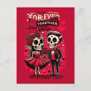 Forever love skeleton old school tattoo style  postcard
