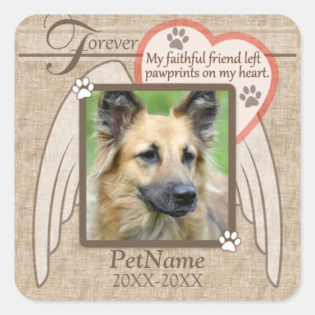 Forever Loved Angel Wings Pet Sympathy Custom Square Sticker (Front)