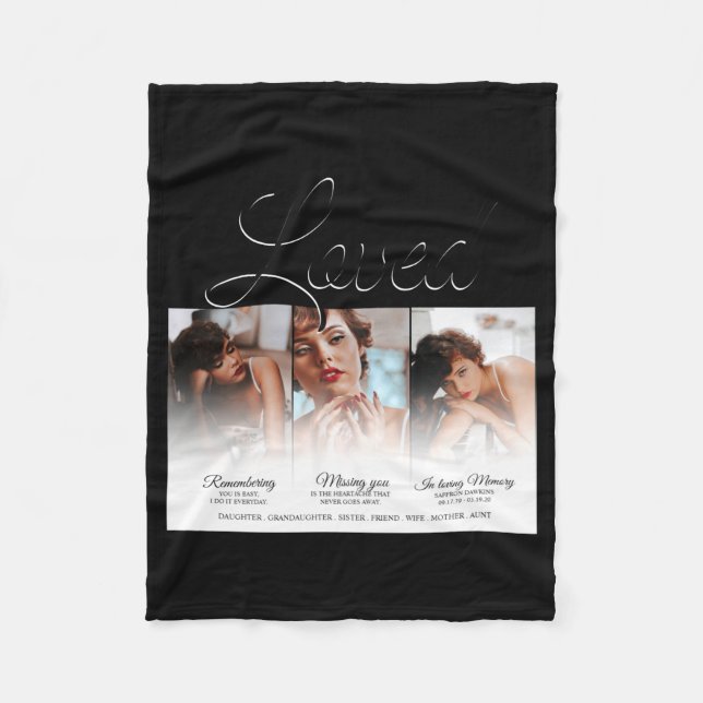 Forever Loved Memorial 3 Photo Memorial  Fleece Blanket (Front)