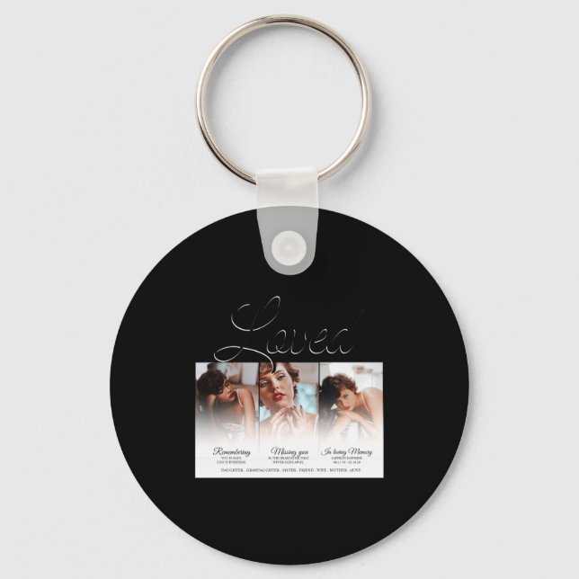 Forever Loved Memorial 3 Photo Memorial  Key Ring (Front)