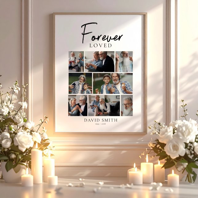Forever Loved Modern Memorial Photo Collage Poster (Creator Uploaded)
