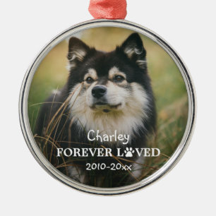 Forever Loved Paw Print Pet Photo Metal Tree Decoration