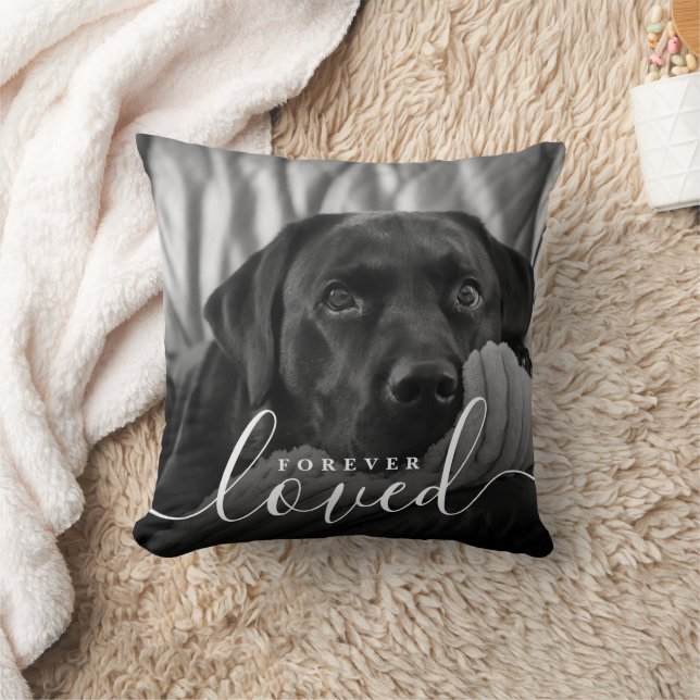 Forever Loved Photo Collage Monogram Memorial Pet  Cushion (Blanket)
