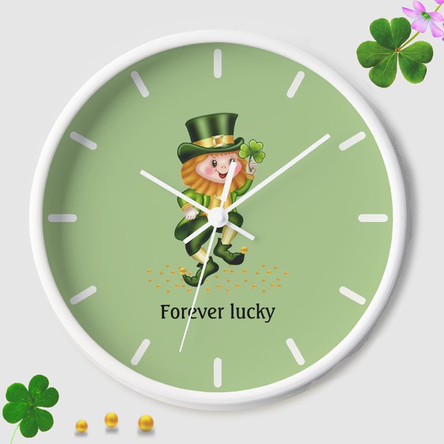 Forever Lucky Green Gnome on Light Green Clock (Creator Uploaded)