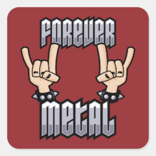 Forever Metal Heavy Metal Devil Horns Hand Signs Square Sticker