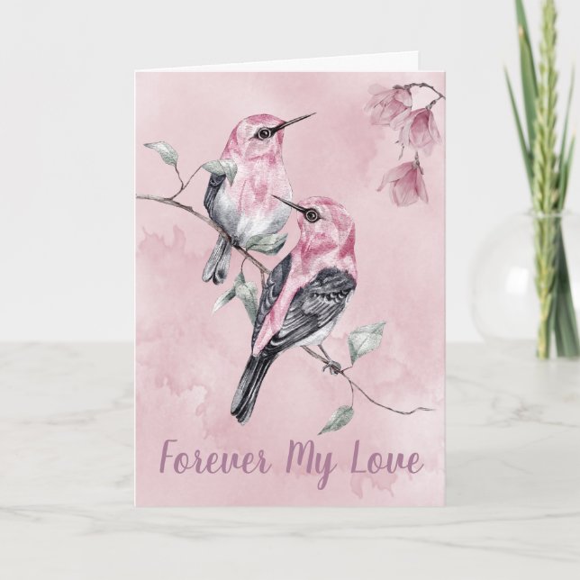 Forever My Love Birds in Watercolor Holiday Card (Front)