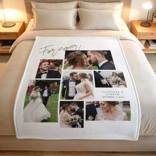 Forever Newlywed Wedding Photo Collage Fleece Blanket