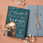 Forever ring photo arch dark teal engagement announcement<br><div class="desc">Forever has a nice ring to it,  Modern script photo arch dark teal green and white engagement announcement with an engagement ring illustration. All the colours are editable.</div>