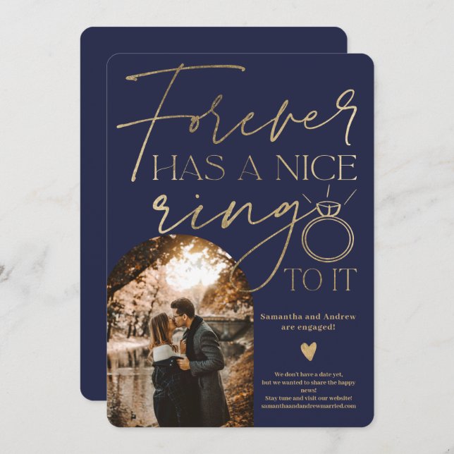Forever ring photo arch gold navy blue engagement announcement (Front/Back)