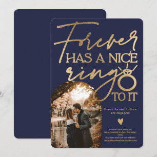 Forever ring photo arch gold navy blue engagement announcement