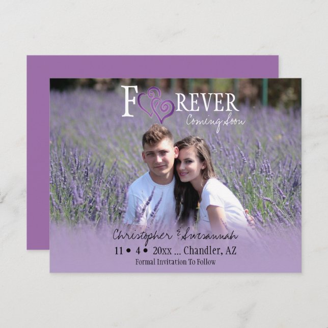 FOREVER Save The Date Purple Linked Hearts Announcement (Front/Back)