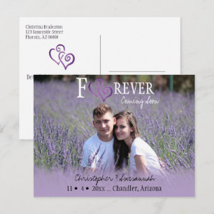 FOREVER Save The Date Purple Linked Hearts Announcement Postcard