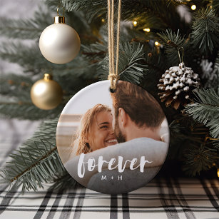 Forever Script Overlay Personalised Couples Photo Ceramic Tree Decoration
