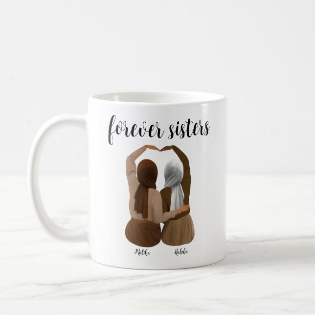 Forever Sisters Personalised Hijabi Gift Coffee Mug (Left)