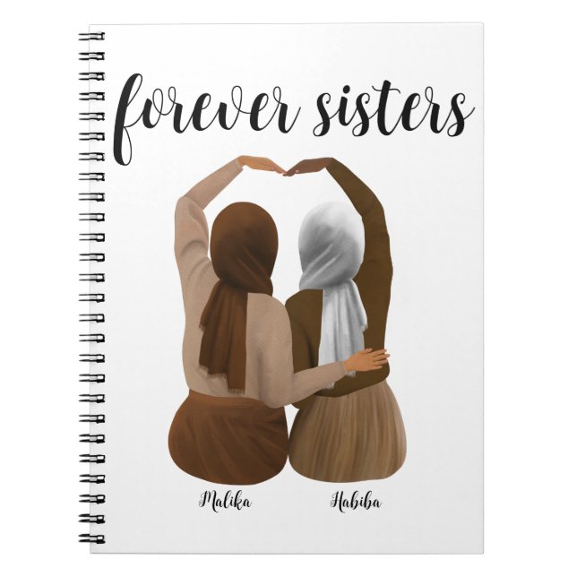 Forever Sisters Personalised Hijabi Gift Notebook (Front)
