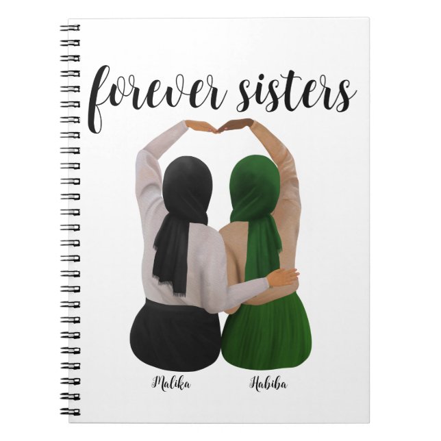 Forever Sisters Personalised Hijabi Gift Notebook (Front)