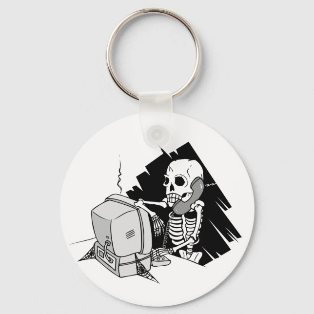 forever skeleton on hold tech support key ring (Front)