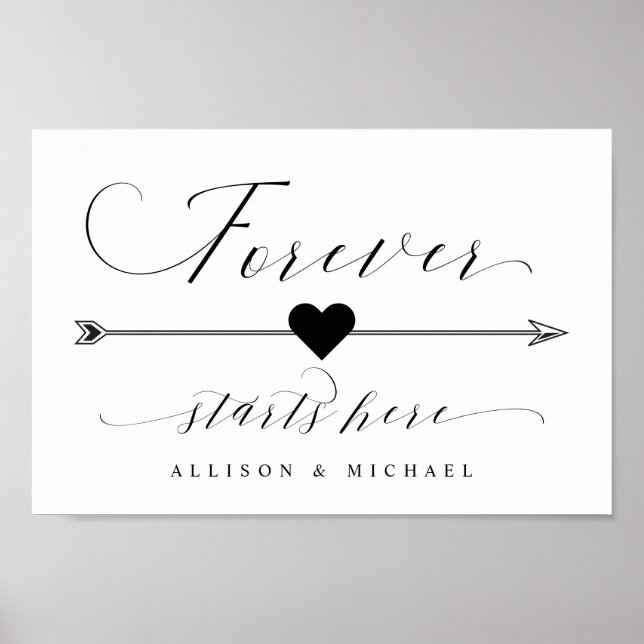 Forever Starts Here Calligraphy Arrow Right Sign (Front)