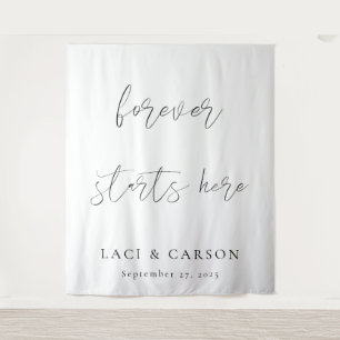 Forever Starts Here Elegant Wedding Backdrop Tapestry