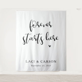 Forever Starts Here - Personalised Wedding Banner Tapestry