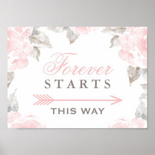Forever Starts This Way Pink Watercolor Rose Poster