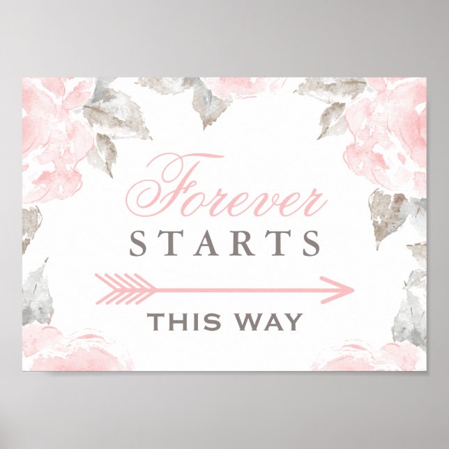 Forever Starts This Way Pink Watercolor Rose Poster (Front)