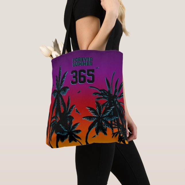 Forever Summer 365 Tahiti Sunset Black Palms Tote Bag (Close Up)