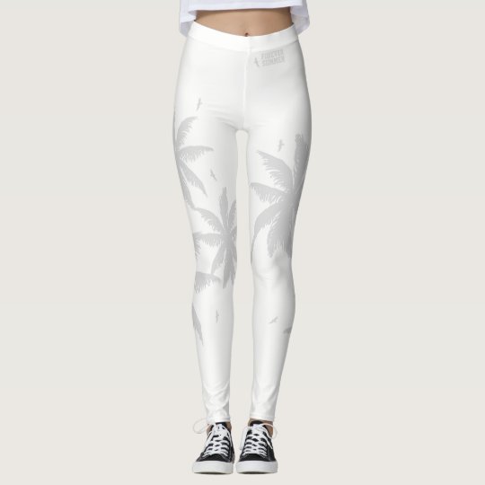 Forever Summer 365 White on White Tropical Palms Leggings