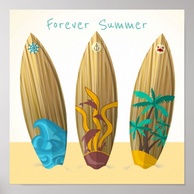 Forever Summer Retro Surfboards Sun Surf Sand Poster (Front)
