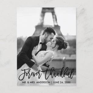 Forever Thankful Brush Script Wedding Photo Modern Postcard