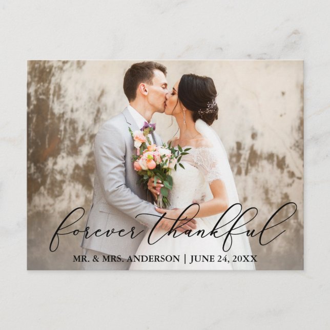 Forever Thankful Elegant Calligraphy Wedding Postcard (Front)
