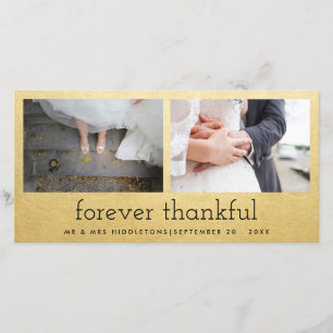 Forever Thankful Faux Gold Foil Two Photos Wedding Thank You Card