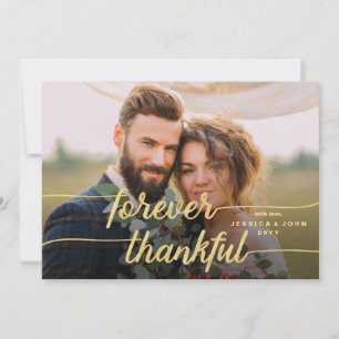 Forever Thankful Gold Calligraphy 2 Photo Wedding Thank You Card